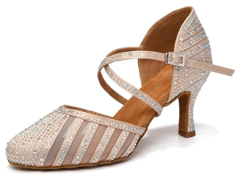 YCALCP Scarpe da Ballo Donna Latinocon Strass Nudo Punta Chiusa Salsa Ballroom Bachata Tango Scarpe da Ballo, 38.5 EU