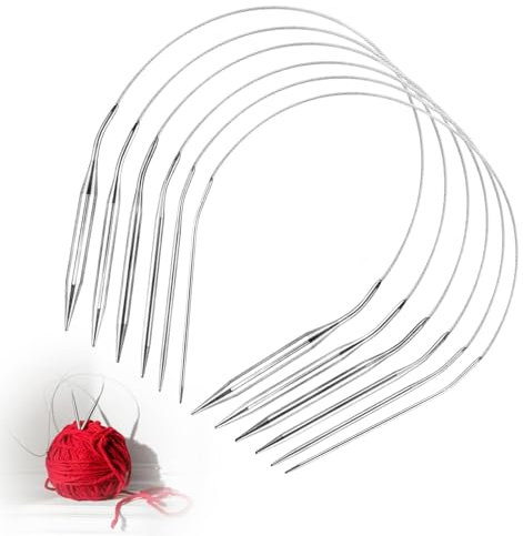 Rundstricknadeln 40cm, 6 Stück Rundstricknadeln Set, Stricknadeln aus Edelstahl, Rundstricknadeln für Mützen, Ärmel und Socken, Ideal für Anfänger und Arthritis-Patienten(2.0 mm - 8.0 mm)