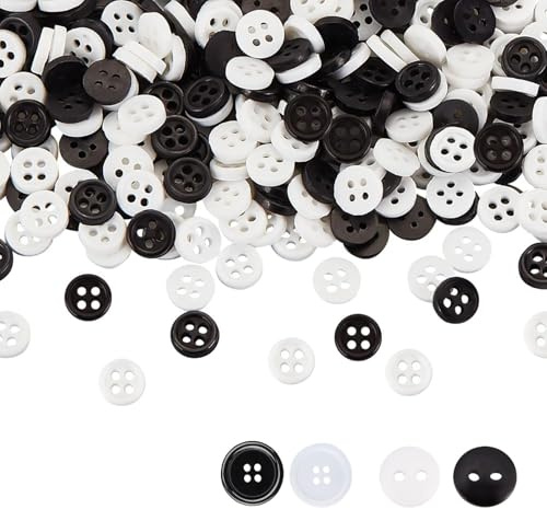 60 Pcs Resin Buttons, 2-Hole and 4-Hole Round Resin, Buttons for Sewing, Knitting, Crochet, Crafts, DIY Outfit Decoration, 15mm (Balck and White)