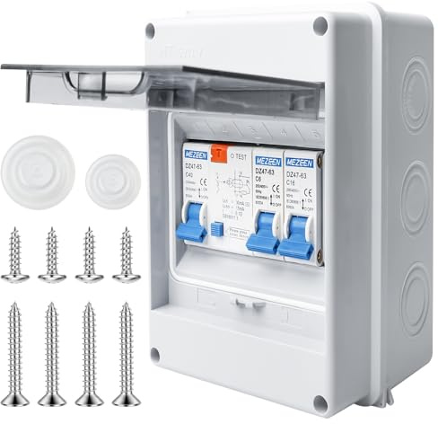 Sicherungskasten Aufputz IP65, Kleinverteiler mit Schalterbringen AC 32A, Unterverteilung, Verteilerkasten, AC Trennschalter 10A+10A für Büro und Zuhause