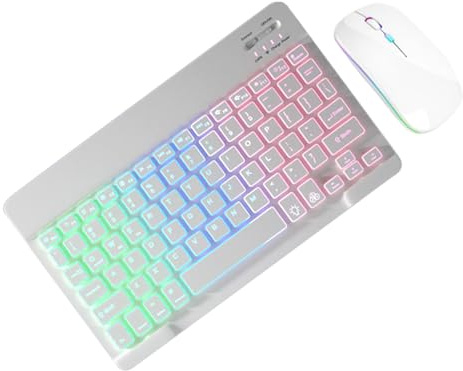 Ensemble Clavier et Souris sans Fil – Clavier et Souris sans Fil Lumineux, Clavier rétroéclairé 7 Couleurs avec Souris | Claviers d'ordinateurs Portables Fins pour l'école et Le Bureau