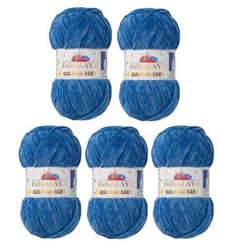 5 x Himalaya Dolphin Baby Wolle Garn Baumwolle Strickwolle zum Stricken häkeln super Bulky Chenille Garn Wolle Strickgarn 100g 120m Polyester Elomnia (5x-A1-80341 Petrol)