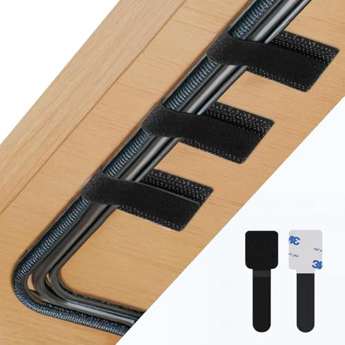 Abnii 50 PCS Under Desk Cable Management, Self Adhesive Cable Tidy Clips Straps, Sticky-Back Hook and Loop Cable Ties Cord Organizer, Wire Organizer for TV PC Laptop Ethernet Desktop, Black, Small