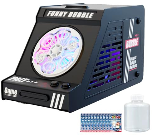 Automatic Bubble Machine for Kids，20000+ Bubbles Per Minute Bubble Blower,Bubble Maker Toys with 26 Holes/lighting/120ML Bubble Solution/Parties,Wedding,Birthday Gifts (White) (Black 889-23)
