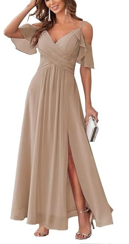 Sincemeet Robe de Soiree Femme en Mousseline à épaules Dénudées Robe pour Mariage Invité à Col en V Robes de Demoiselle d'honneur