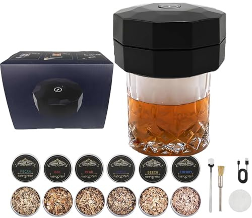 Whiskey- Raucher- Set Wiederaufladbare elektrische Cocktail Smoker Kit mit 6 Aromen Holzspäne Fashioned Drink Smokers Infuser Set für Männer Geburtstag Vatertag Ehemann Papa