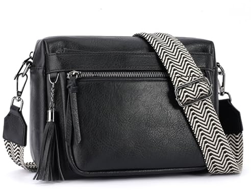 YOVIEE Damen Umhängetasche Vintage Crossbody Bag Premium PU Leder Schulter und Handtasche 3 Reißverschlussfächer Verstellbarer Breiter Gurt Gold Hardware Kompakt für Alltag und Sonderanlässe