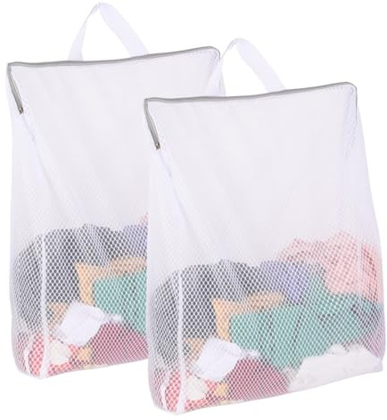 BOHUIZ 2Pcs Large Mesh Laundry Bags with Zipper, 20X16 Inch Net Laundry Bag Reusable Laundry Bags Washing Bag with Handles for Delicates Clothes College Dormitories Apartments(Cellular Mesh)