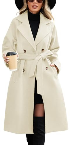 CMTOP Women's Long Coats Double-Breasted Notch Lapel Trench Coats, Windproof Elegant Classic Casual Trench Jacket, Slim Fit Outcoat with Pockets and Belt for Spring Autumn Winter