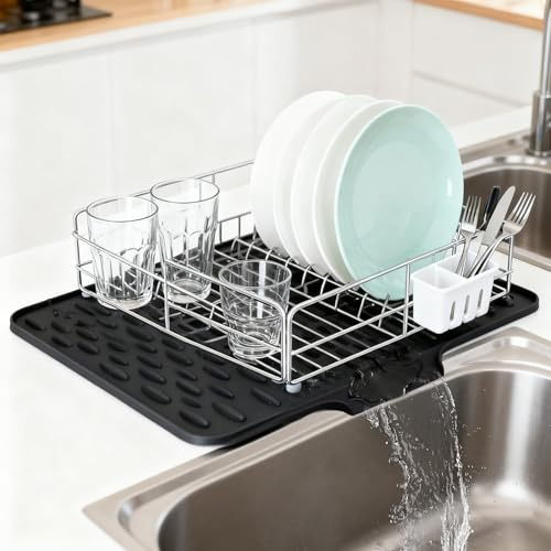 TYSM-CC Alfombrilla Escurridora de Silicona Antideslizante con Drenaje Inclinado para Secado Rápido, para Fregaderos de Cocina y Baño Ahorra Espacio, Fácil de Limpiar y Ultra Duradera(40x32.5cm)