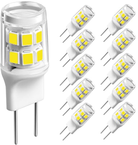 SSXBF [Pack of 5] G8 Led Bulb，3W (20W-25W Halogen Equivalent),G8 GY8.6 Bi-Pin Base, for Under Counter Kitchen Lighting, Under-Cabinet Light, Puck Light Daylight White 6000K（10pack）