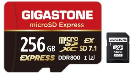 【Für Switch 2 entwickelt】GIGASTONE 256GB microSD Express Speicherkarte SDXC, bis zu 880/650MB/s, SD 2.0 3.0 5.0 7.1 UHS-I UHS-II, Action-Kameras Drohnen, V30 U3, mit SD-Adapter 【5 Jahre Datenrettung】