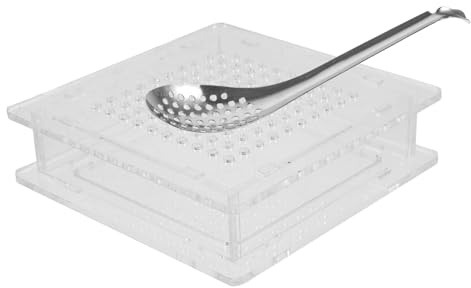 BAZEITFLOW Generador De Caviar Molecular 100 Agujeros, Caja De Plástico Transparente Reutilizable, Dispensador De Caviar Cuchara De Acero Inoxidable, Para Cocina Molecular y Gastronomía En Casa