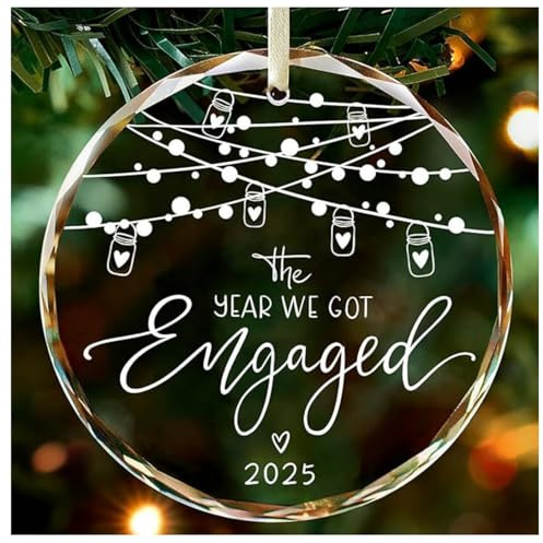 Engagement Gifts,Round Engagement Decorations for Couples,Crystal Glass Ornament Gifts,Engaged Christmas Decorations, for Couple,Wedding Hanging Presents,Wedding Keepsake Gifts