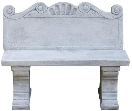 gartendekoparadies.de Gartenbank aus Steinguss, Antike Steinbank mit Rückenlehne, Römerbank, Weißbeton, Frostfest bis -30°C, Grau