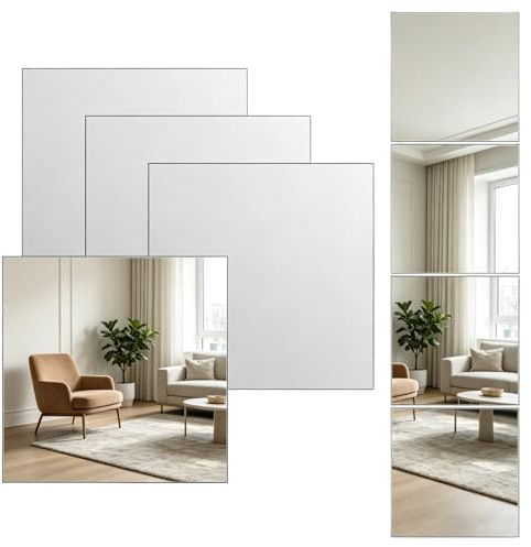 Spiegel Selbstklebend 4er Set – 30x30cm Klebespiegel Acryl, Rahmenloser Badezimmerspiegel ohne Bohren mit HD-Glas-Optik, Selbstklebende Spiegel für Bad, Gäste WC, Flur, Wohnzimmer & Schlafzimmer