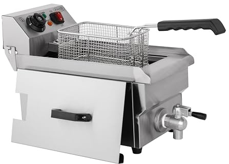 Hakka Friteuse Électrique Professionnelle, 6 Litres Grande Capacité en Acier Inoxydable avec Égouttoir, Panier de Friture et Couvercle, Cuve Simple 2000W pour Usage Commercial