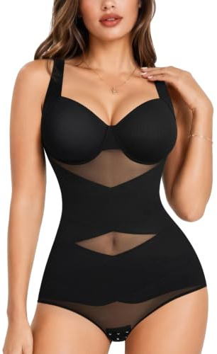 Gotoly Shapewear Bodysuit for Women Tummy Control Body Shaper Waist Trainer V Neck Body Suit with Built in Bra