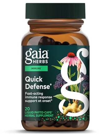 Gaia Herbs Quick Defense - Fast-Acting Immune Support Supplement* - Echinacea, Black Elderberry, Ginger & Andrographis - 20 Vegan Liquid Phyto-Caps (10 Servings)