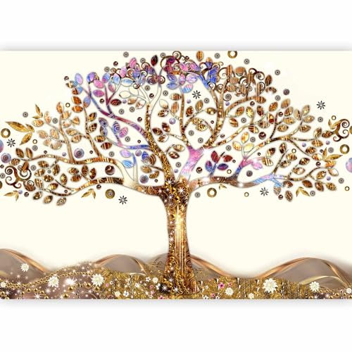 Papier peint murando panoramique vintage 250x175 cm - Revêtement mural décoration salon - Design moderne - Abstraction artistique arbres gustav klimt fleurs feuilles plantes doré l-A-0002-a-b