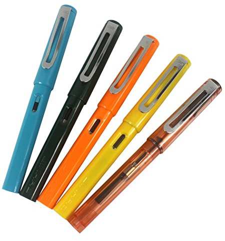 5 Stück Jinhao 599 Plastik Füllfederhalter Diversity Farbe (grün, orange, gelb, hellblau, transluzent orange) Stift gesetzt gut Gleichgewicht glattes Schreiben