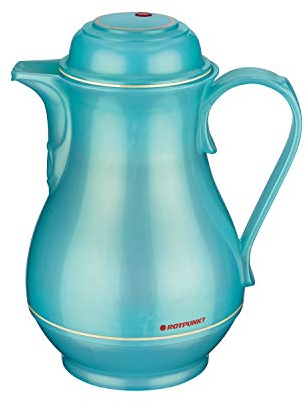 ROTPUNKT Isolierkanne 330 Christa 1,0 l | Zweifunktions-Drehverschluss | BPA Frei- gesundes Trinken | Made in Germany | Warm + Kalthaltung | Glaseinsatz (Shiny aquamarin)