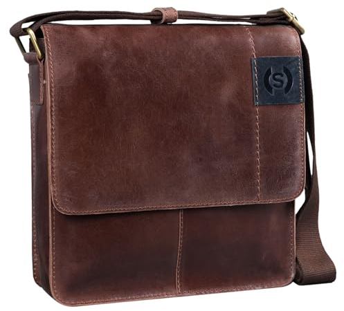 STILORD 'Mircos' Tablet Umhängetasche Leder 9.7 Zoll iPad Tasche für Herren Männer mittel-große Schultertasche Vintage Ledertasche Messenger Bag Echtleder, Farbe:messina - braun