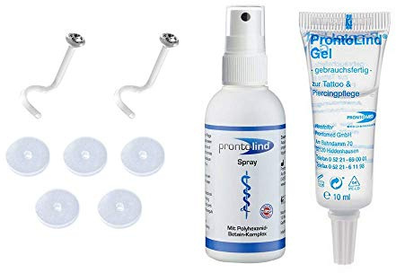 Marc's Piercing Pflege & Anti Wildfleisch SET für entzündete Piercings und gegen Wildfleisch mit PRONTOLIND & Titan Schmuck