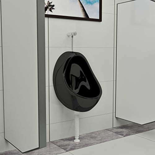 Tidyard Urinoir Suspendu avec Valve de Chasse d'eau en Céramique Durable et Solide Noir