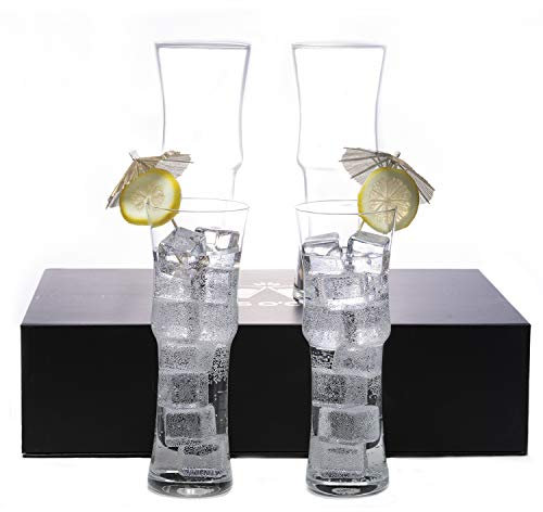 Hohes Cocktail-Gläser-Set mit 4 Stück, handgefertigtes Cocktailglas-Set – Highball-Bar-Gläser für Bier, Saft, Eistee 425 ml Likörgläser Trinkbecher Glas 4er-Pack Home Barware Alkoholbecher | LS2021