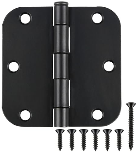 18 Pack Matte Black Door Hinges 3.5 x 3.5 Inch Interior 3 1/2 Inch Door Hinges for Doors Rounded 5/8 Radius Corners Flat Iron Hinge 3 ½x 3 ½ Door Hardware Controls
