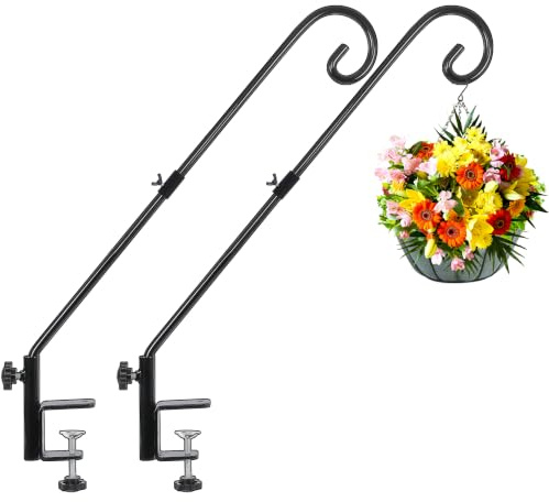 FEED GARDEN, robuster Deckhaken für Geländer, 78,9 cm, rutschfeste Klemme, 360 Grad drehbar, zum Aufhängen von Vogelfutterspendern, Pflanzen, Laternen, Drahtkörben, Windspielen, Schwarz, 2 Stück