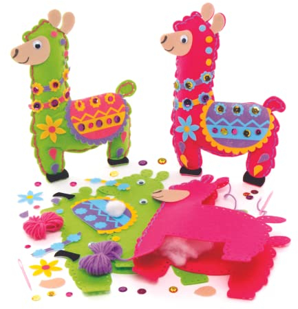 Baker Ross AX737 Llama-Kissen-Nähsets, Packung mit 2 Anfänger-Stickerei-Kits, tolle Kunst und Handwerk für Kinder, Mittel