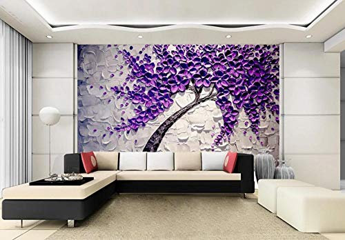 Papier Peint 3D Intissé Peinture À L'Huile Violette Fortune Arbre Papier Peint Panoramique 3D Moderne Decoration Murale Chambre Salon Décoration Murale 400cmx280cm