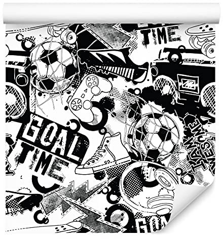 Muralo Vlies Tapete 10m Tapeten Rollen für Jugend Fußball Graffiti Musik Vliestapete 1000 x 53cm Wand Tapete Wohnzimmer Schlafzimmer Moderne Wanddeko Wand Dekoration