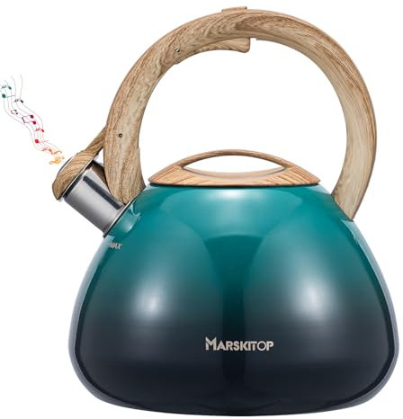 MARSKITOP Whistling Tea Kettle for Stove Top 2.6 Quart, Food Grade Stainless Steel Teapot for Stovetop with Cool Touch Ergonomic Handle, Tea Pot for Stove Induction Cooktop, Green