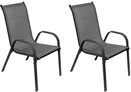Mojawo 2 Stück Stapelsessel Gartenstuhl Gartensessel stapelbar mit Textilenbespannung Balkonmöbel Gartenmöbel Terrassenmöbel Farbe Anthrazit - Anthrazit