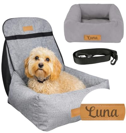 Petsen Hundeautositz klein personalisiert, Hundesitz Auto mit Leine für Rückbank, 2in1 Hundebett Auto und Transporter für kleine Hunde und Katzen