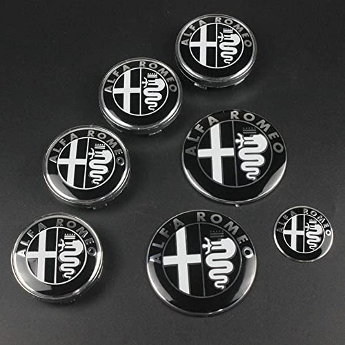 ZHFF 7pcs For Alfa Romeo 40MM Steering Wheel Badge 60mm Wheel Center Cap 74mm Bonnet Trunk Car Logo Emblem Badge Emblem Car Styling