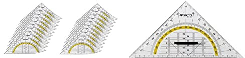 Westcott E-10132 00-I Geometriedreieck Kunststoff, bruchsicher, 14 cm, 20 Stück, transparent & E-10134 00 Geodreieck Kunststoff mit abnehmbarem Griff, 22 cm, transparent
