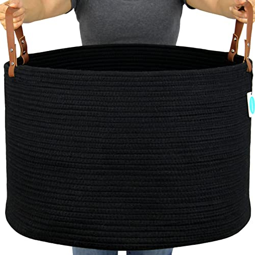 Casaphoria Cesta de almacenamiento XXL de cuerda negra | Cesta de almacenamiento para sala de estar y lavandería, cestas extragrandes | Cesta de esterilla de yoga de 20 x 13 (paquete de 1)