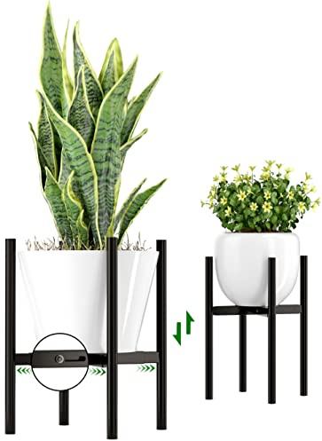 EKNITEY Verstellbarer Blumentopfständer: Indoor Outdoor Moderner Blumenhalter Metall Pflanzenregal Organizer Pflanzkasten Ständer für Garten Terrasse Ecke Badezimmer Wohnzimmer Balkon Home Office