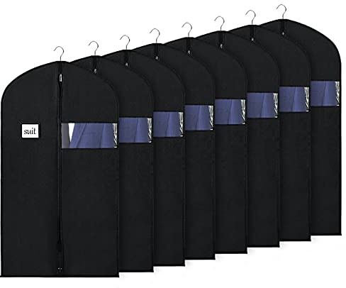 Syeeiex Kleidersack Kurz für die Aufbewahrung, 101x60 cm 8 Stück - Schwarz | Atmungsaktiver Kleiderhülle, Kleidersäcke mit Reißverschluss, Kleidersack Lang für Anzug Blazer Kostüm & Kleid