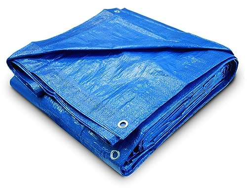 Blue Tarpaulin Sheet 2.7m x 3.5m (Cut-Size) Lightweight PE Plastic Tarp 80gsm Water-Resistant Ground Sheet Multipurpose Tarpaulin Covers used for Garden Furniture Shed Camping (9ft x 12ft)