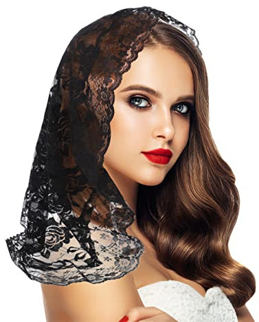 LALAFINA Schwarzer Spitzenschleier Für Damen Kopftuch Mit Floraler Spitze Halstuch Als Accessoire Für Hochzeit Und Religiöse Anlässe Leichtes Und Dehnbares Material