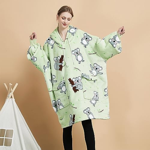 Nyescasa Kuscheldecke mit Ärmeln Übergroße Hoodie Decke Sweatshirt Damen Flanell Kapuzenpullover Oversized Tragbar Decke mit Kapuze und Taschen Winter Warme Geschenke für Frauen Grün