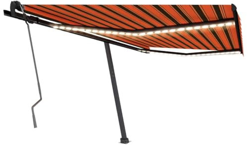 vidaXL Gelenkarmmarkise Einziehbar mit LED Markise Sonnenmarkise Balkonmarkise Sonnenschutz Standmarkise Terrasse Garten 400x350cm Orange Braun