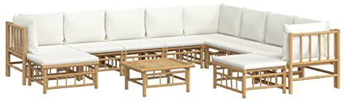vidaXL Loungegrupp 11 delar gräddvita dynor bambu, trädgårdssoffa, utemöbler, loungeset, trädgårdssoffor, trädgårdsmöbler, loungegrupp i bambu