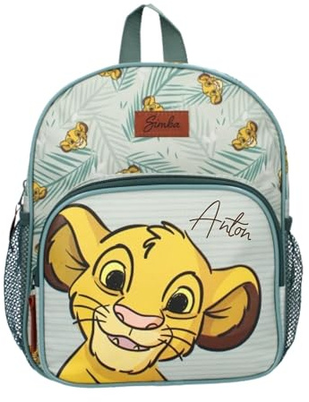 Kindergartenrucksack Disney König der Löwen Simba - Personalisiert mit Name - Kleiner Rucksack Jungen Kinder - Freizeitrucksack Mädchen 2 Fächer