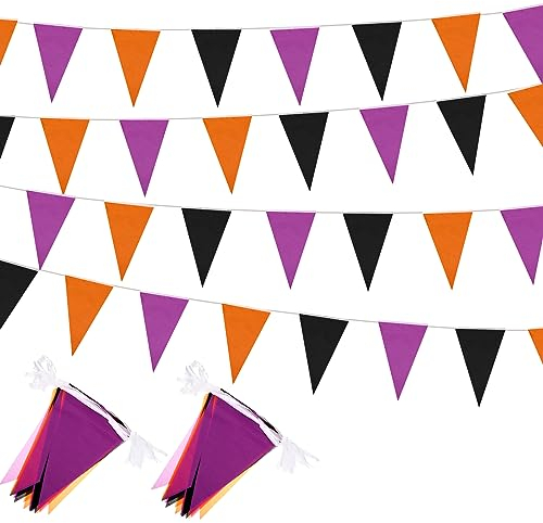 Tatuo Halloween-Wimpelkette, 90 m, 10 Stück, Halloween-Dreiecksflaggen, Schnur, DIY-Wimpelkette, Stoff-Wimpelkette, Girlande für drinnen und draußen, Halloween-Party, hängende Dekoration (Orange,